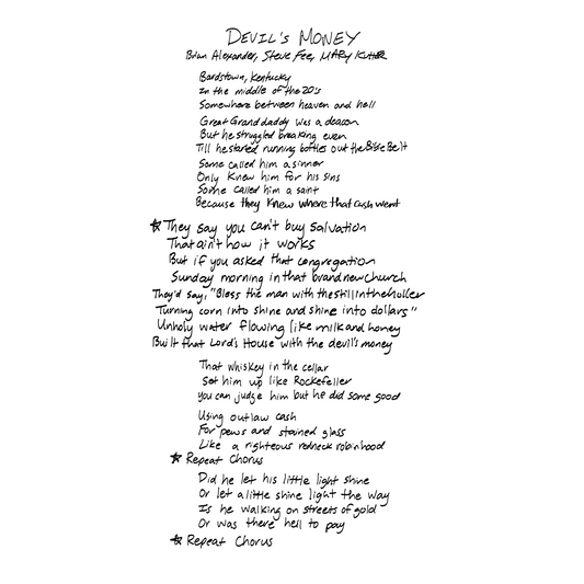 Handwritten lyrics on a white background

